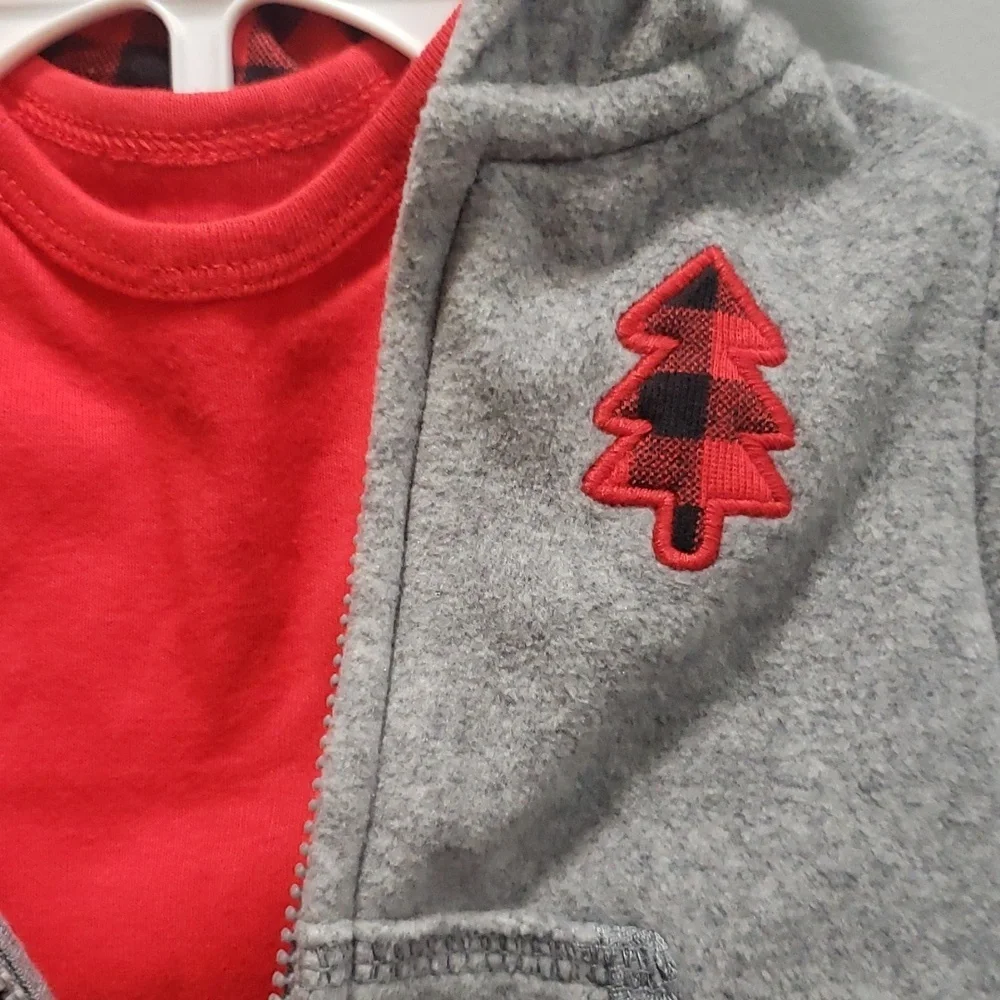 Carter's NWT Newborn 3-piece Gray Fleece Hoodie and Pants with Red Onesie